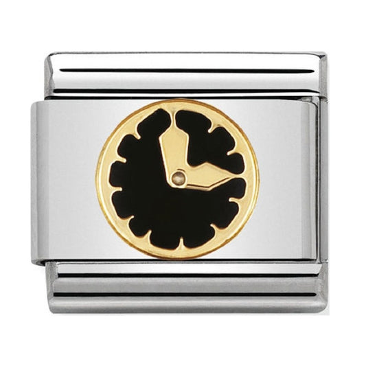 Nomination Classic Gold Black Clock Love Charm Link 03024208