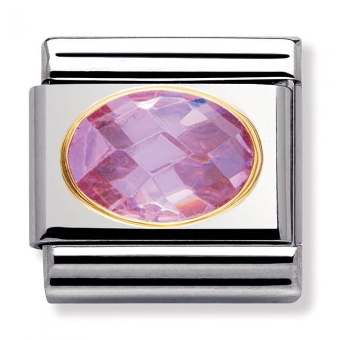 Nomination Classic Gold Oval Pink CZ Stone Charm Link 030601003