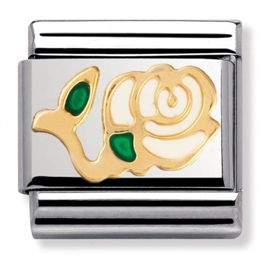 Nomination Classic Gold White Rose Flower Charm Link 03021403