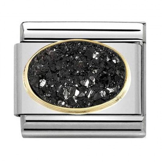 Nomination Gold Oval Agate Drusie Black Stone Charm Link 03051805
