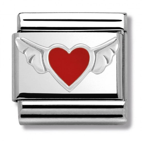 Nomination Classic Silver Angel Red Heart Wings Charm Link 33020201