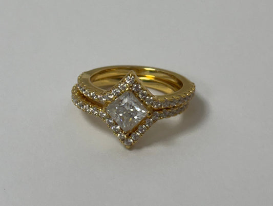 Gold Plated Wishbone Moissanite Ring with Square Cut Moissanite Ring