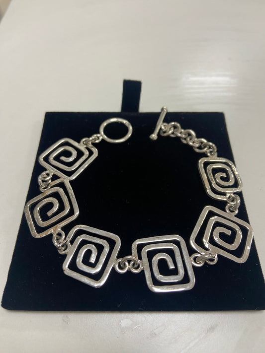 Silver Bracelet Hand Made Large Square Swirls