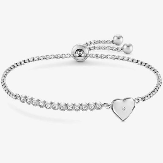 Nomination Milleluci Stainless Steel Hearts Pave Half Bangle Toggle Bracelet