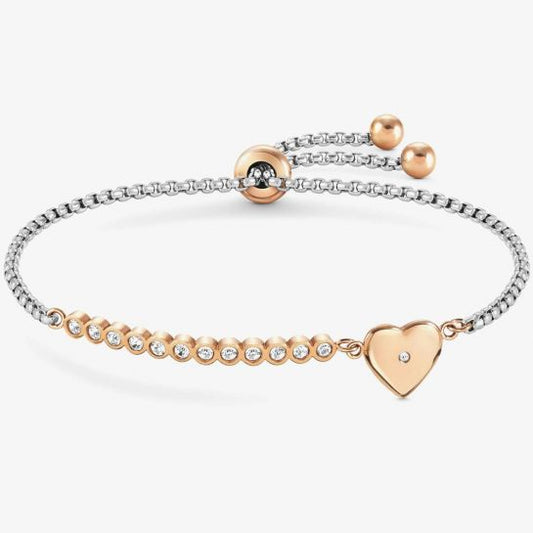 Nomination Milleluci Rose Gold Finish Heart Pave Half Bangle Toggle Bracelet 028009022