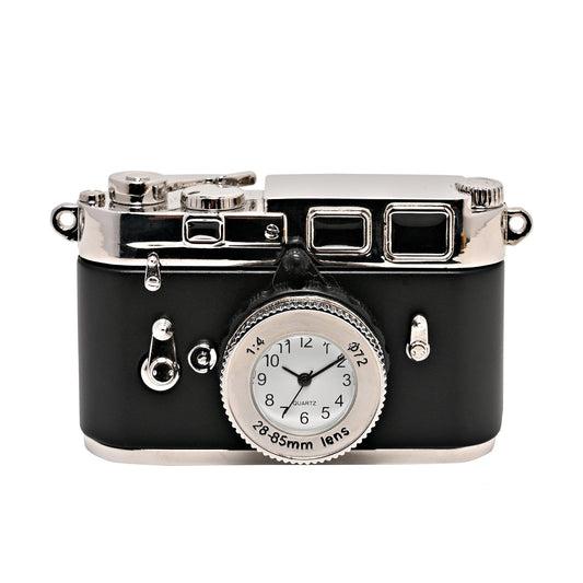 Unusual Black and Silver Miniature Camera Clock