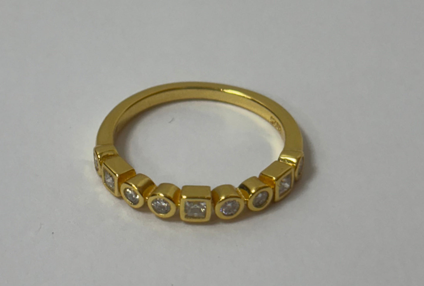 Gold Plated Square and Circle Design Moissanite Ring