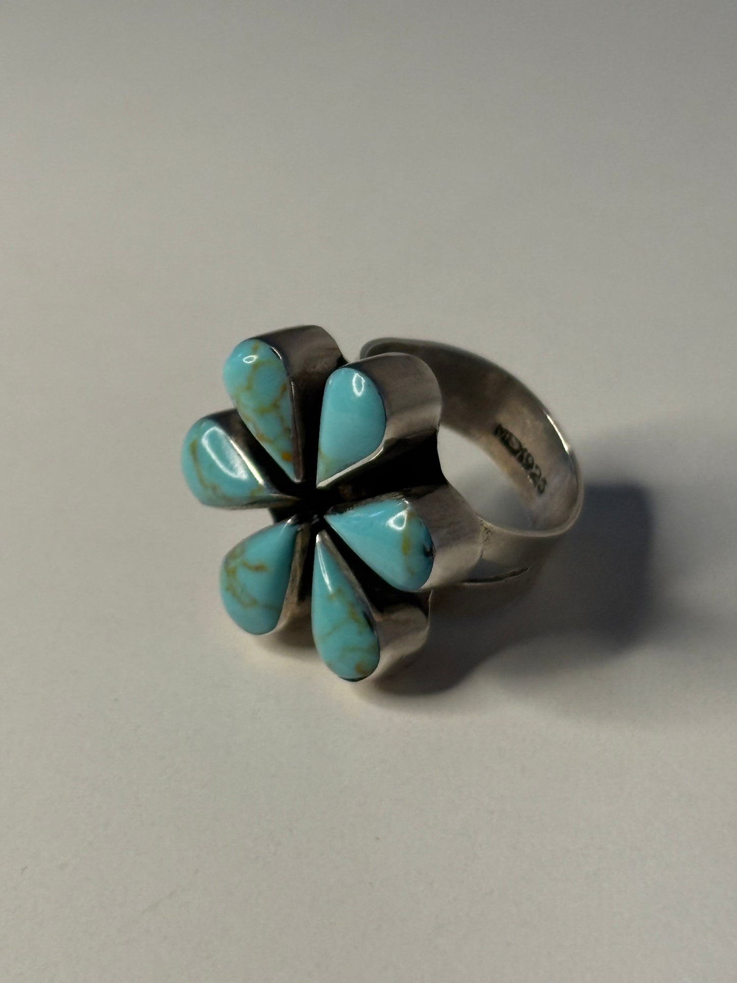 Sterling Silver and Aqua Flower Shaped Ring