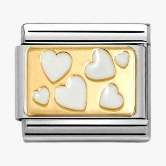Nomination Classic Gold White Hearts Plaque Charm Link 03028470