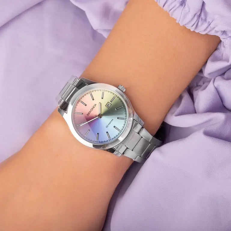 Sekonda Taylor Ladies Watch Silver Alloy Case & Stainless Steel Bracelet with Rainbow Dial 40534