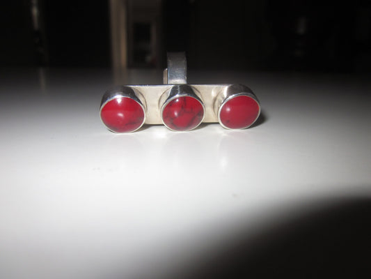 Sterling Silver "Look at Me" 3 Red Circles Adjustable Ring