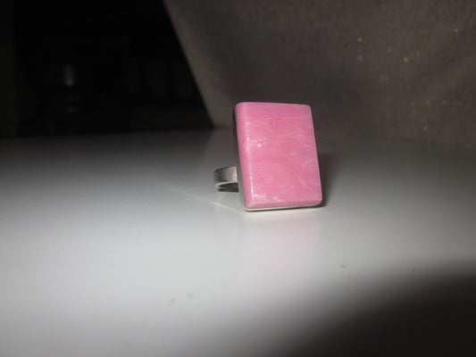 Sterling Silver Splash of Pink Rectangular Adjustable Ring