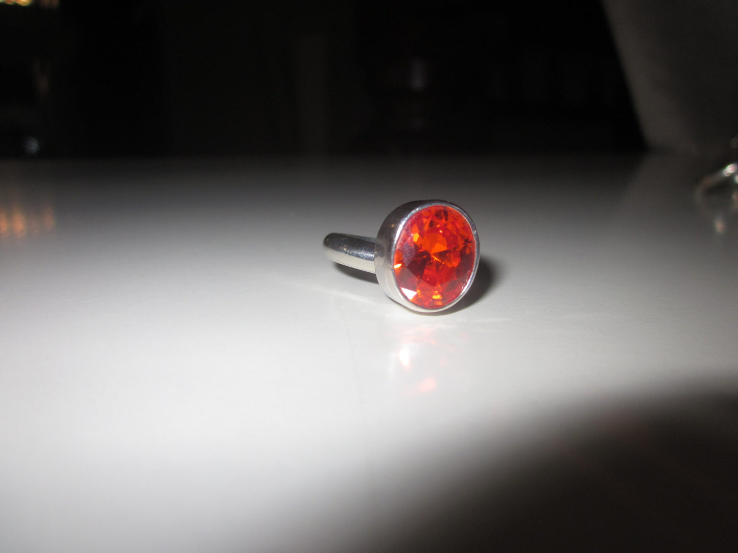 Sterling Silver Orange Oval CZ Adjustable Ring