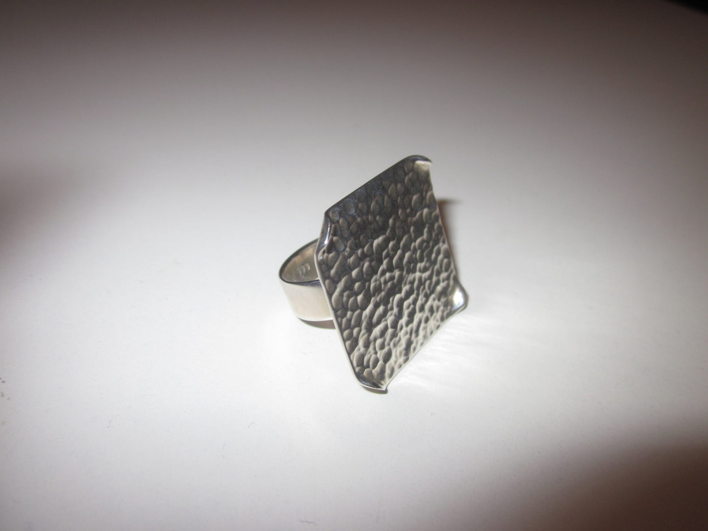 Sterling Silver Handmade Hammered Rhombus Plaque Adjustable Ring