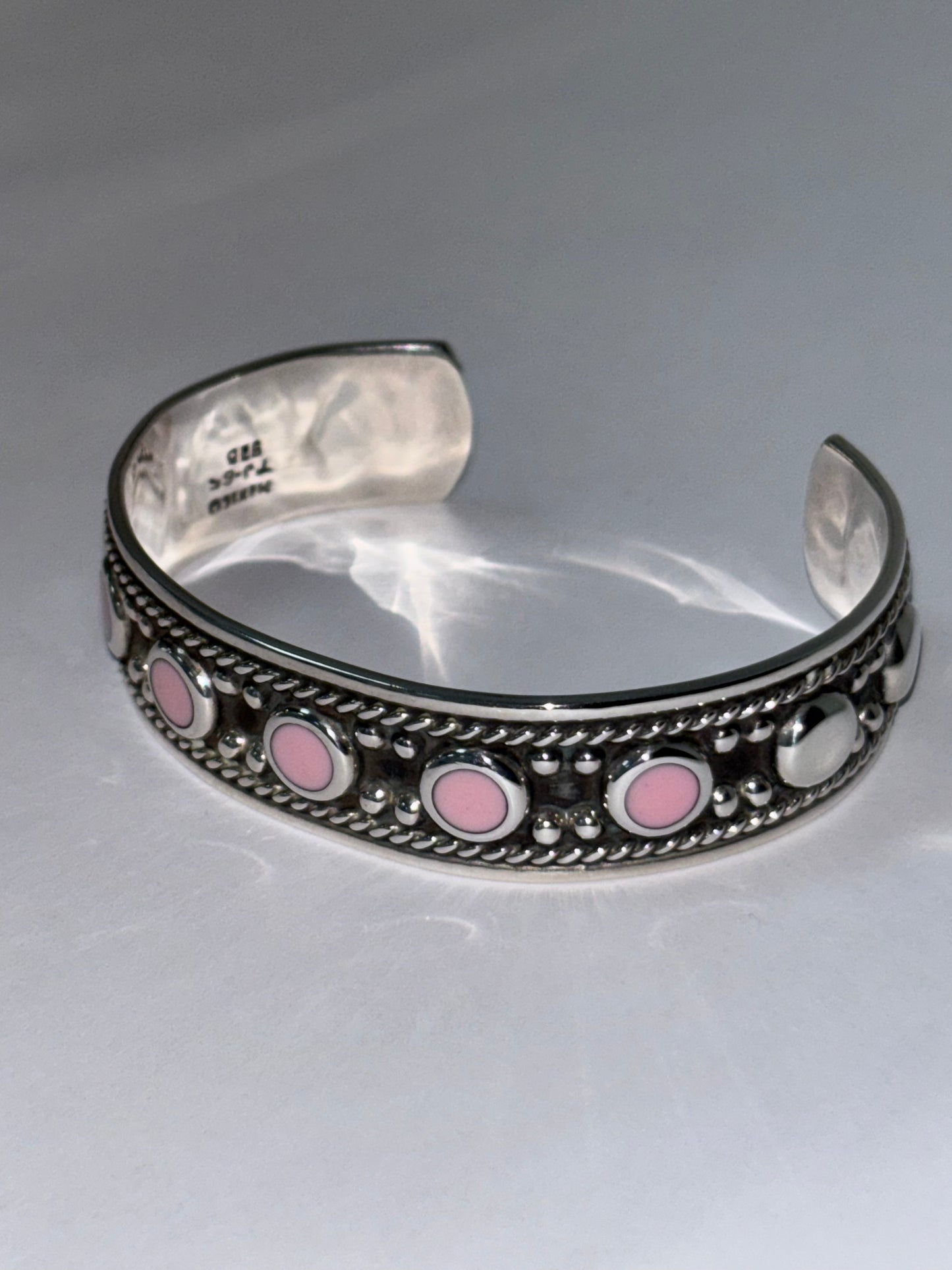Open-Ended Silver & Pink Textured Bangle