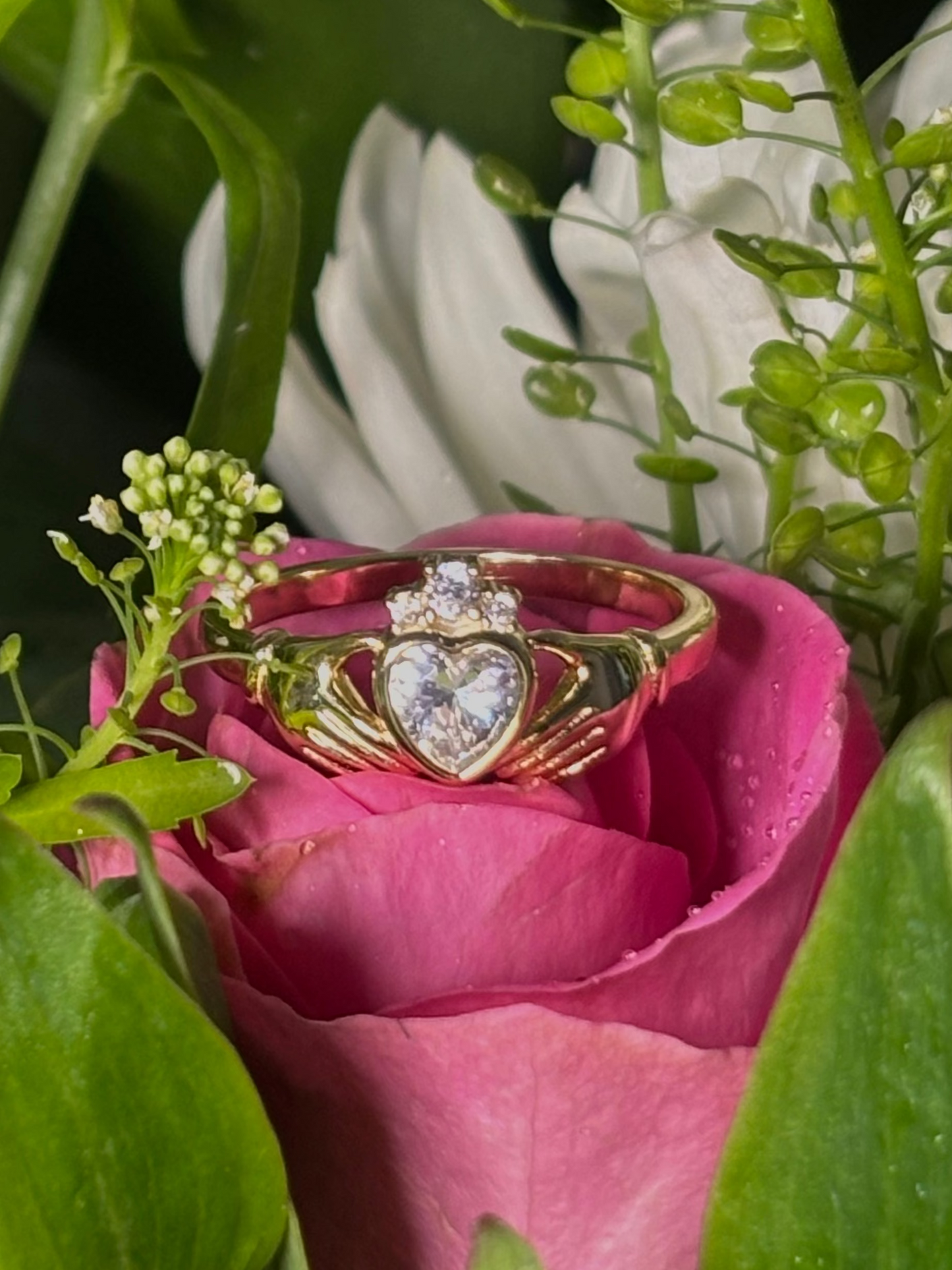 Gold Plated Claddagh Ring with CZ Stone