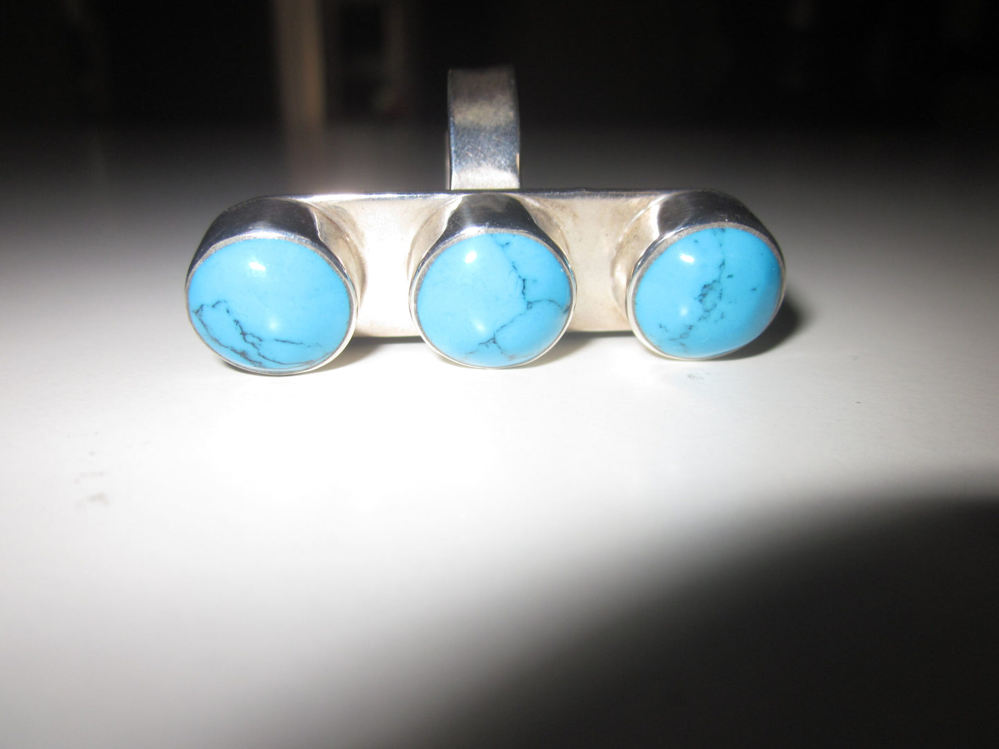 Sterling Silver "Look at Me" 3 Turquoise Circles Adjustable Ring