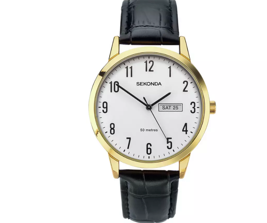 Sekonda Men's Black Leather Strap White Dial Watch 30123