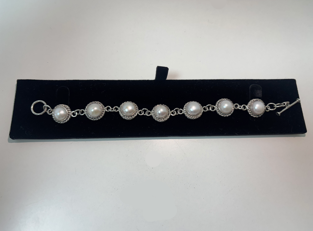 Silver Chunky Chain Pearl Bracelet