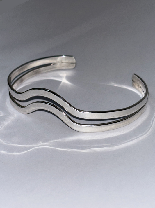 Sterling Silver Double Wave Bangle