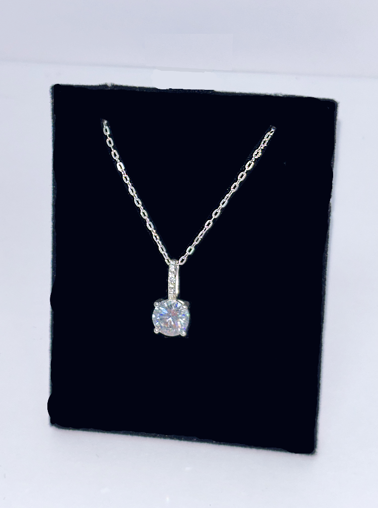 Silver CZ Solitaire Pendant Necklace