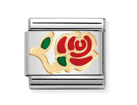 Nomination Classic Bonded Yellow Gold Link Red Rose Charm Link 03021401