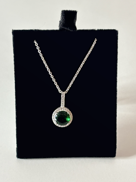 Sterling Silver with CZ and a Round Green CZ Stone