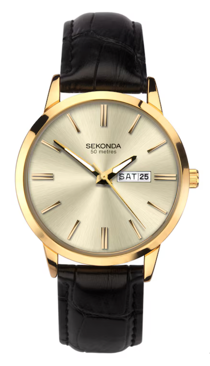 Sekonda Classic Men's Watch with Gold Case & Leather Strap with Champagne Dial 1041