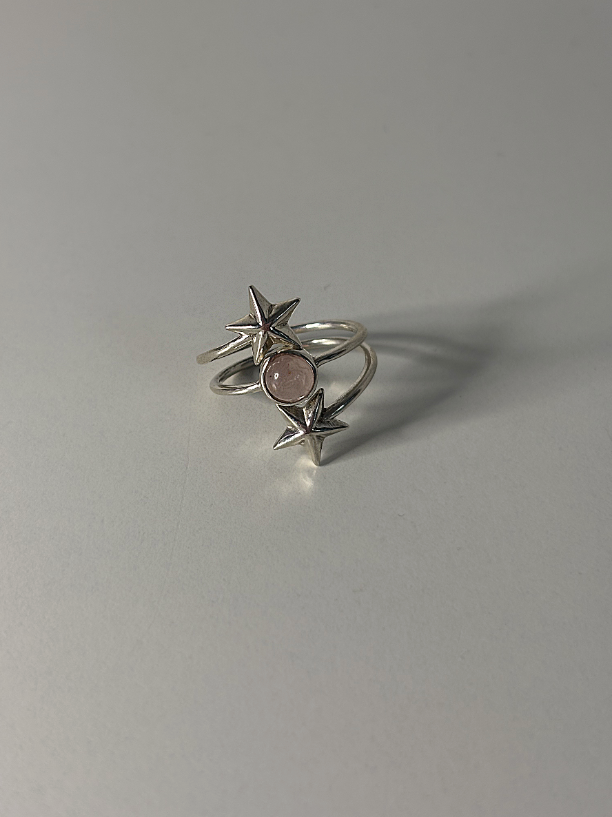 Sterling Silver Star Detail with Pink CZ Stone Ring