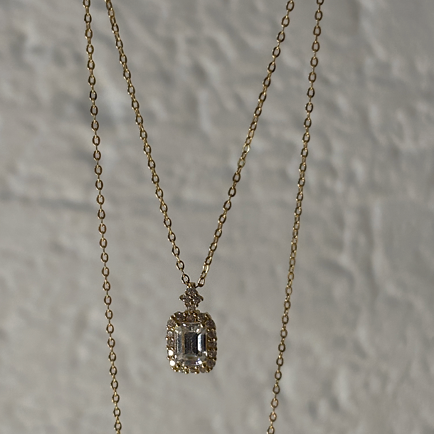 Gold Plated Square Cut Moissanite Diamond Necklace
