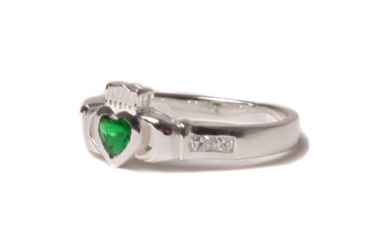 Claddagh Ring with Emerald Cubic Zirconia May BirthStone