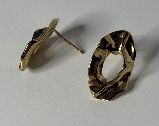 Gold Plated Crinkle Design Oval Earrings