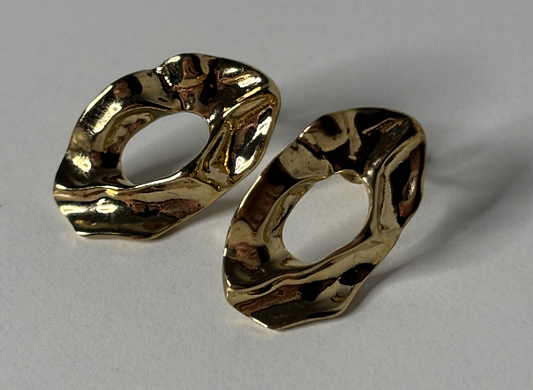 Gold Plated Crinkle Design Oval Earrings