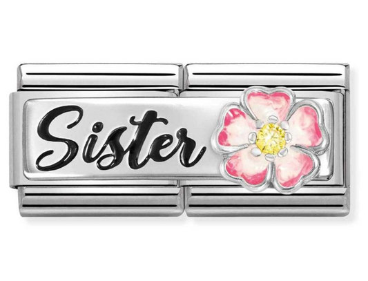 Nomination Classic Silver Double Pink Flower Sister Charm 33073415