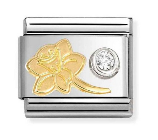 Nomination Classic Gold Raised Narcissus With White Stone Charm 63030105