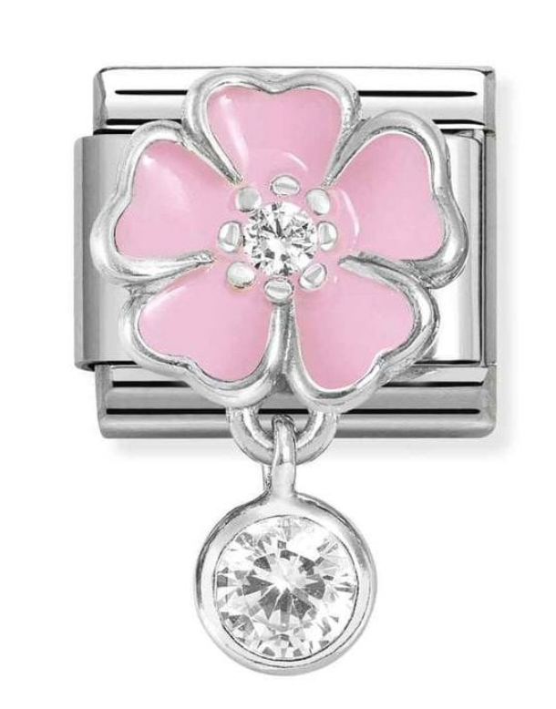 Nomination Classic Silver Pink Flower with Dangly CZ Charm 33181403