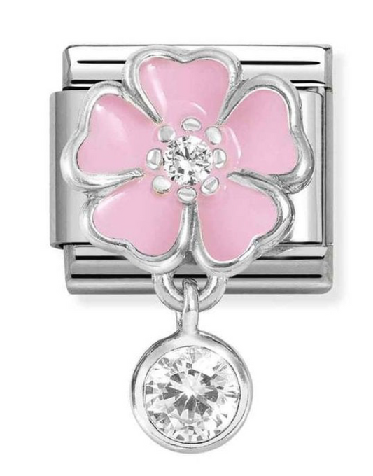 Nomination Classic Silver Pink Flower with Dangly CZ Charm 33181403