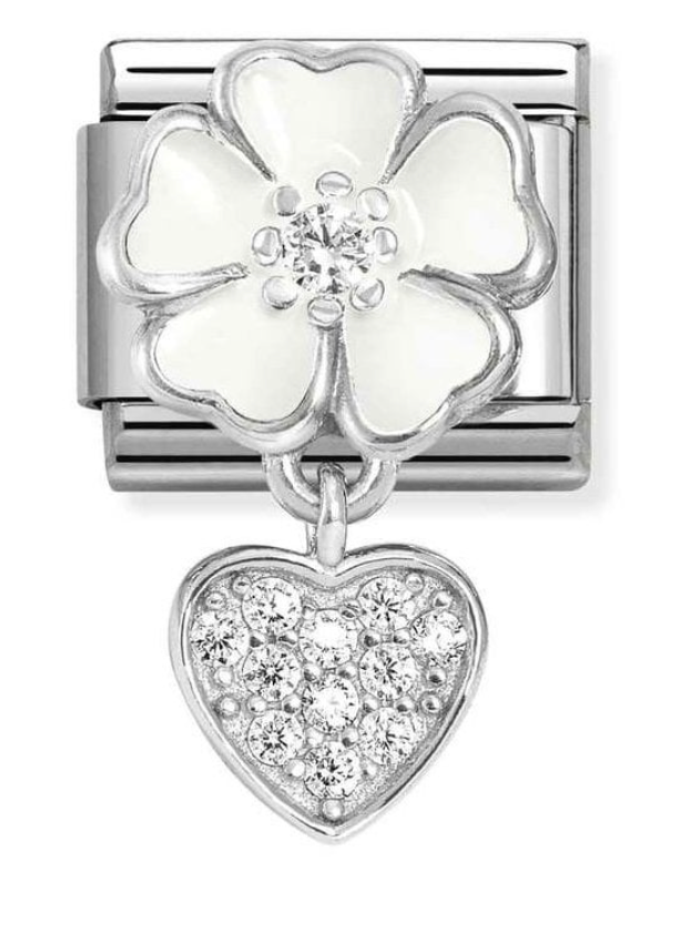 Nomination Classic Silver White Flower with Dangly Heart Charm 33181404