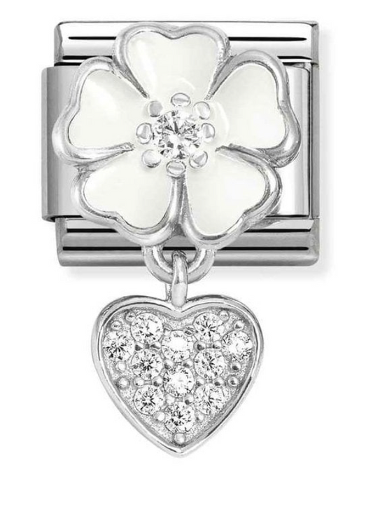 Nomination Classic Silver White Flower with Dangly Heart Charm 33181404