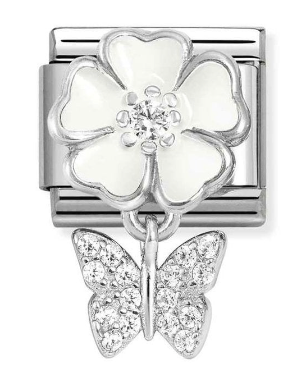 Nomination Classic Silver White Flower with Dangly Butterfly Charm 33181405