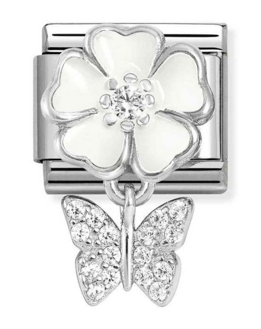 Nomination Classic Silver White Flower with Dangly Butterfly Charm 33181405