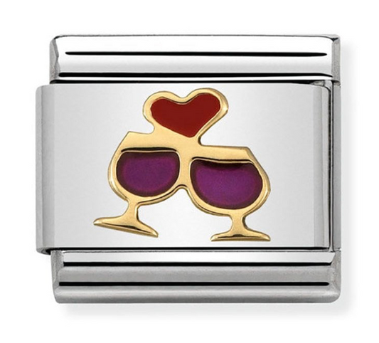 Nomination Classic Gold Wine Glasses with Heart Charm 03028308