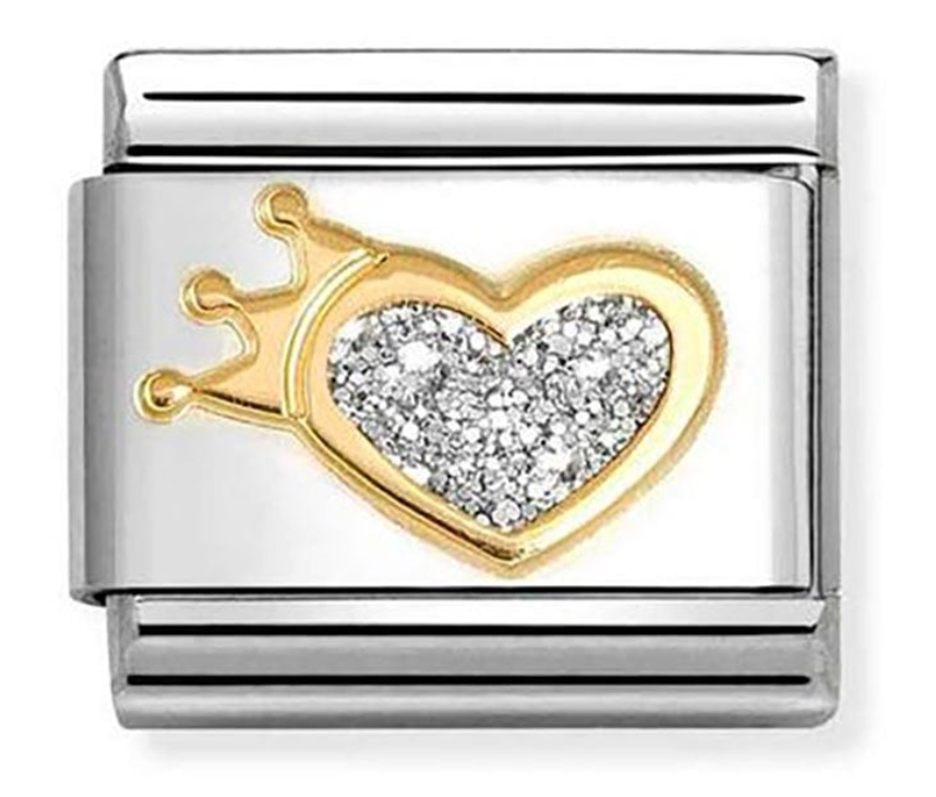 Nomination Classic Gold Glitter Heart with Crown Charm 03022024