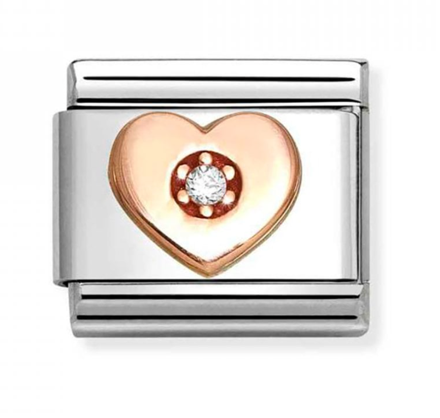 Nomination Classic Rose Gold White Stone Heart Charm 43030539
