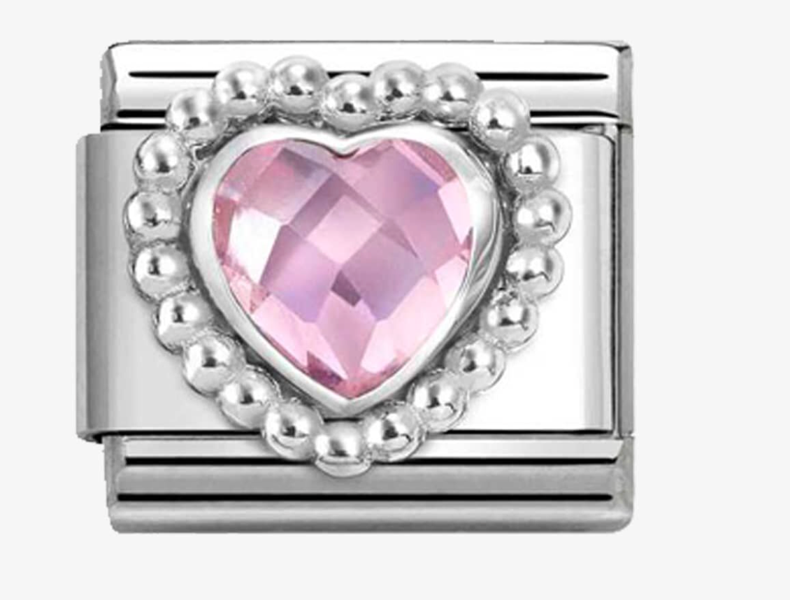 Nomination Classic Silvershine Pink Cubic Zirconia Heart Beaded Setting Charm 330606003