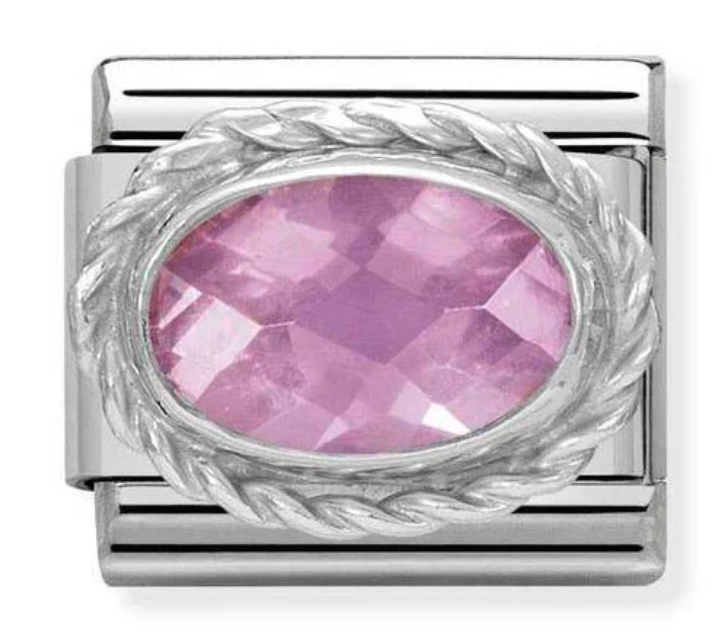 Nomination Classic Silver Pink CZ Stone Charm Link 330604003