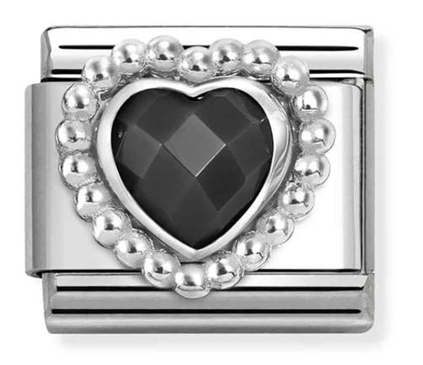 Nomination Classic Silvershine Faceted Black Heart Charm 330606011