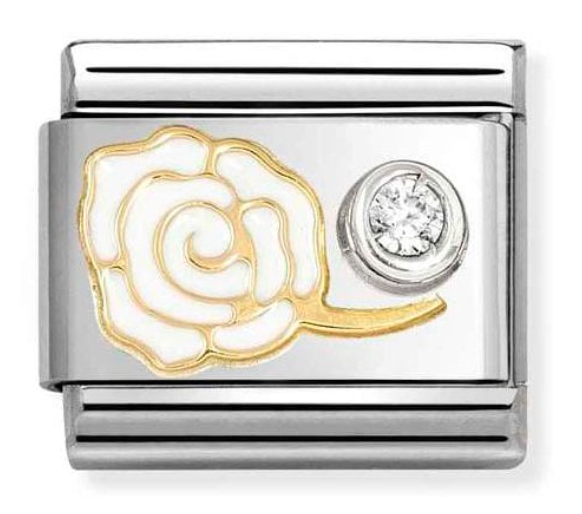 Nomination Classic Gold White Rose with White Stone Charm 63030207