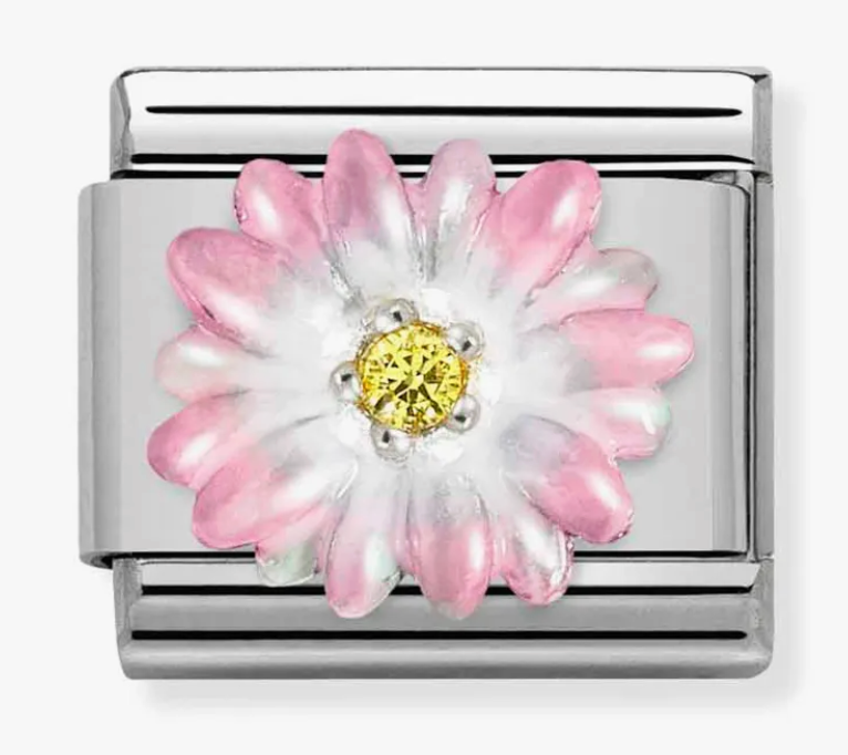 Nomination Classic Silver Pink Flower with Yellow CZ Charm 33032105