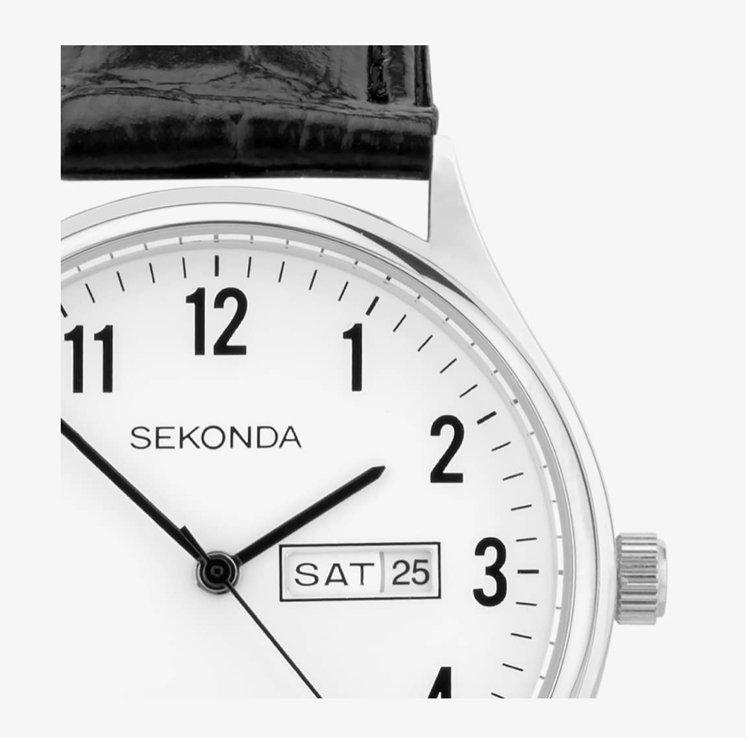Sekonda Easy Reader Men's Watch with Silver Alloy Case & Black Leather Strap 30125